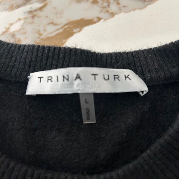 Trina Turk Martini Merino Wool Crewneck Sweater Black L Classic Lux Knit - Picture 7 of 11
